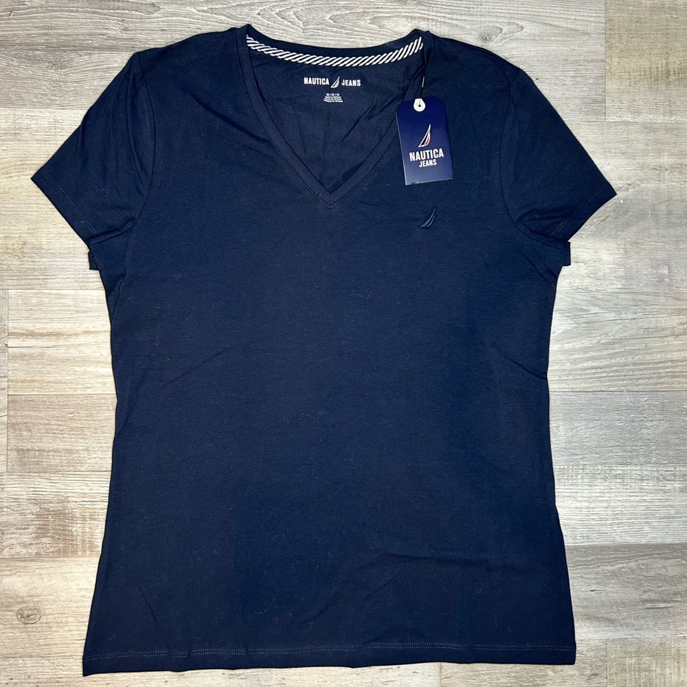 Nautica Jeans navy shirt short sleeve women size Medium